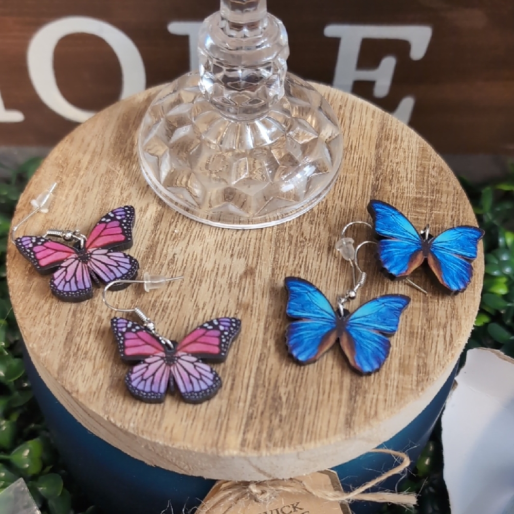 Vibrant Butterfly Earrings Set - Pink and Blue